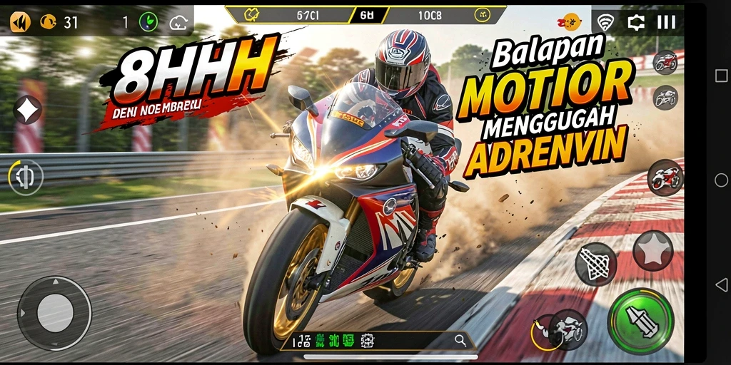Gameplay balapan motor yang menegangkan dan seru di 8HHH.