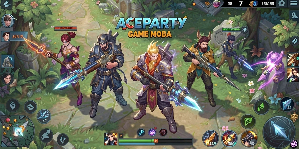 Tampilan gameplay seru dari ACEPARTY menunjukkan pertempuran tim.