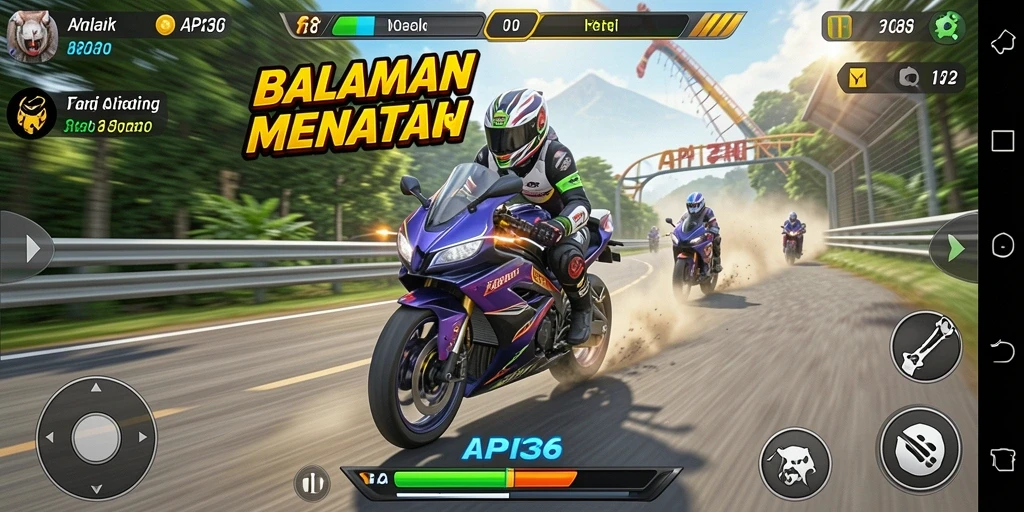 Screenshot API36 menampilkan aksi balapan motor yang mendebarkan.