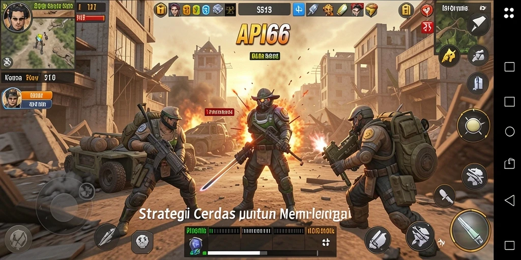 Screenshot gameplay API66 menampilkan pertempuran strategi yang intens.