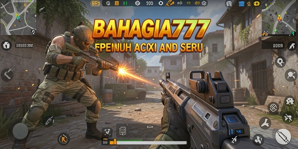 Tampilan gameplay seru dalam pertempuran FPS BAHAGIA777.
