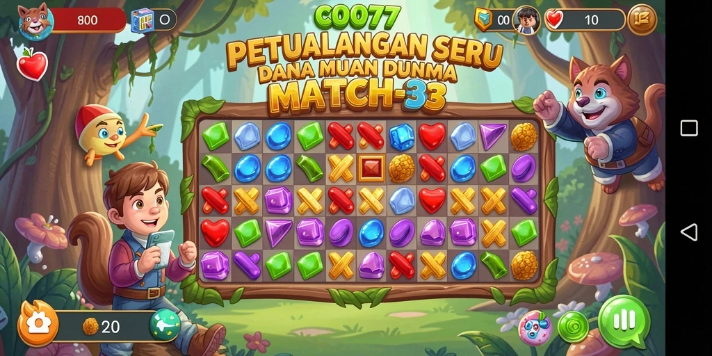 Tampilan gameplay seru dalam C0077 dengan tantangan Match-3.