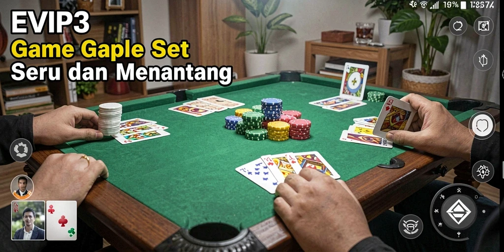 Tampilan gameplay Gaple yang seru dan interaktif di EVIP3.