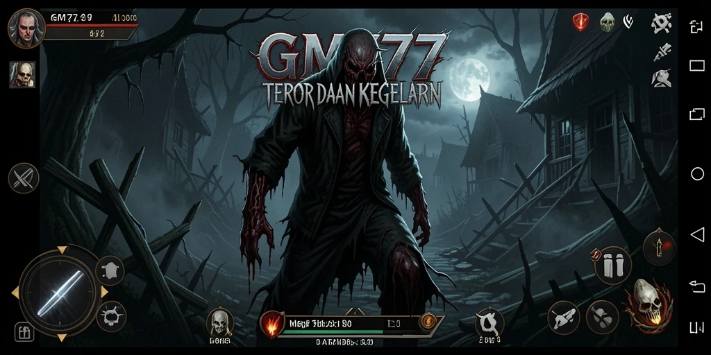 Screenshot utama GM777 menampilkan suasana mencekam dalam gameplay horor.