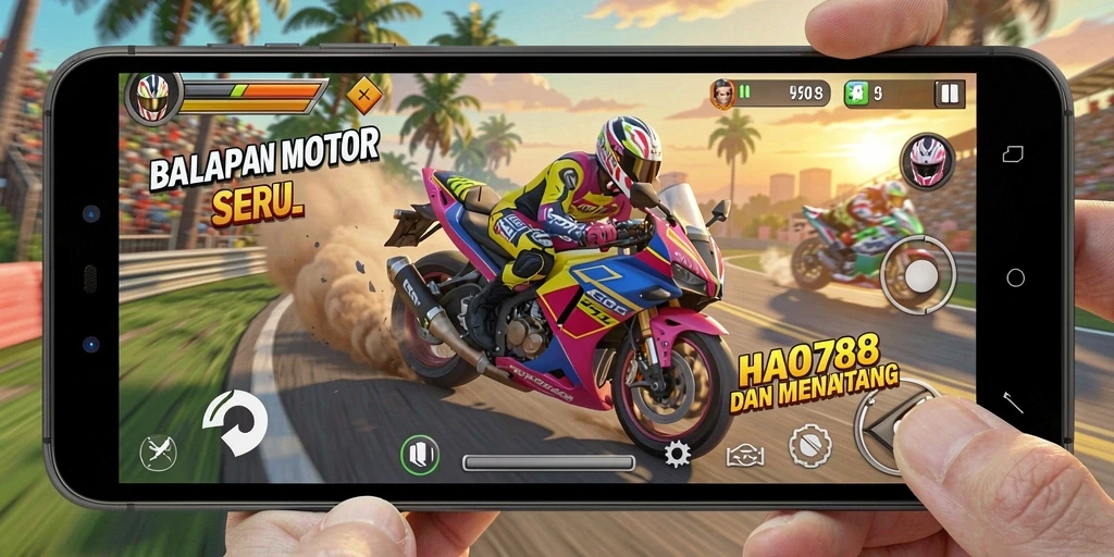 Screenshot HAO788 menunjukkan aksi balapan motor yang seru dan mendebarkan.