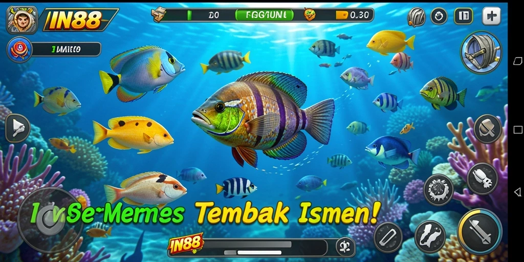 Screenshot gameplay IN88 menampilkan aksi menembak ikan yang seru.