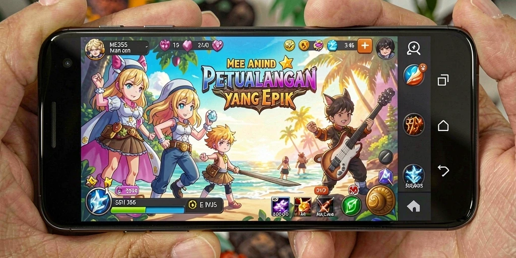 Tampilan gameplay ME355 yang seru dan penuh warna dari karakter anime.