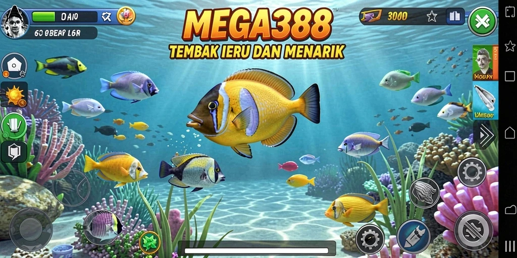 Tampilan seru gameplay MEGA388 saat berburu ikan.