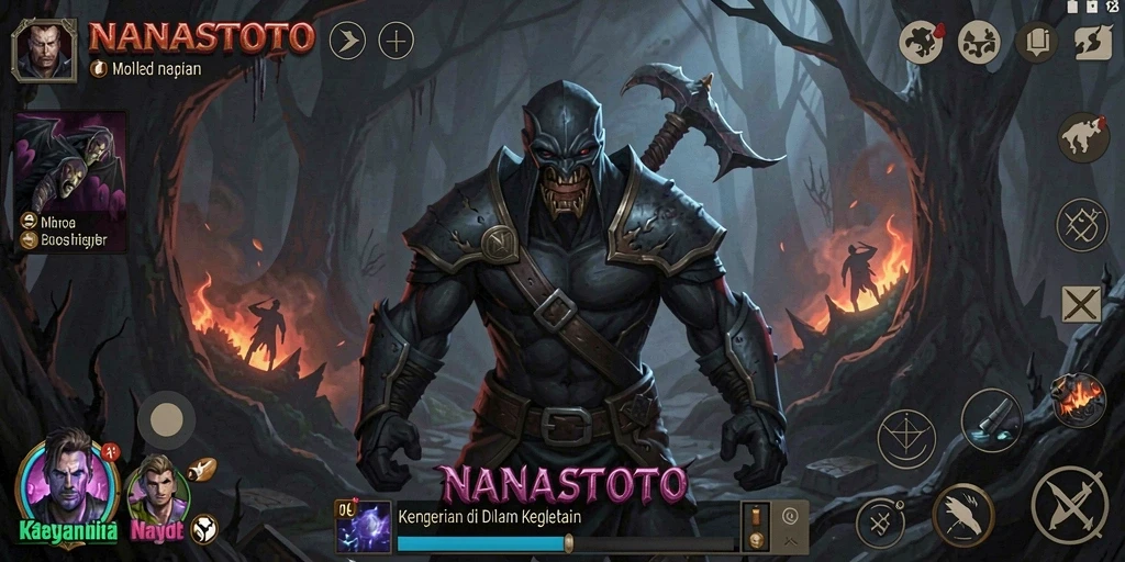 Screenshot gameplay NANASTOTO dengan suasana mencekam dan elemen horor.