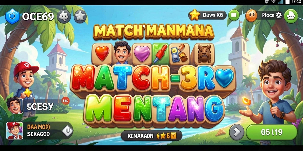 Screenshot gameplay OCE69 menampilkan serunya pencocokan item Match-3.