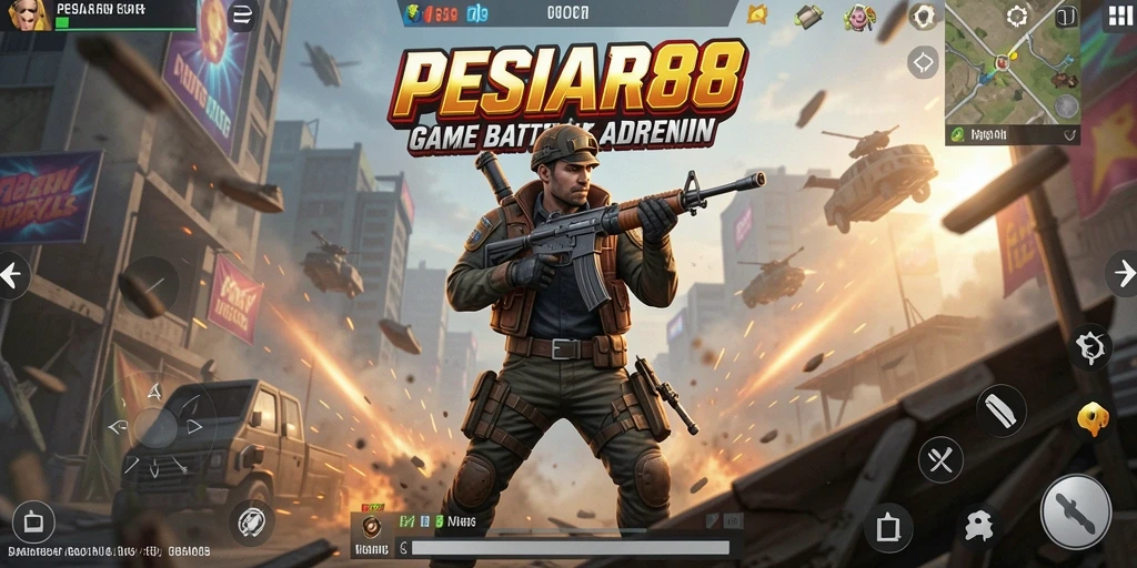 Screenshot gameplay PESIAR88 dengan aksi seru di arena Battle Royale.