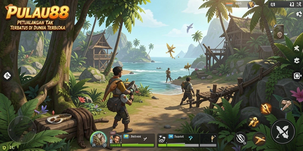 Screenshot gameplay PULAU88 menunjukkan aksi eksplorasi dunia terbuka yang menakjubkan.