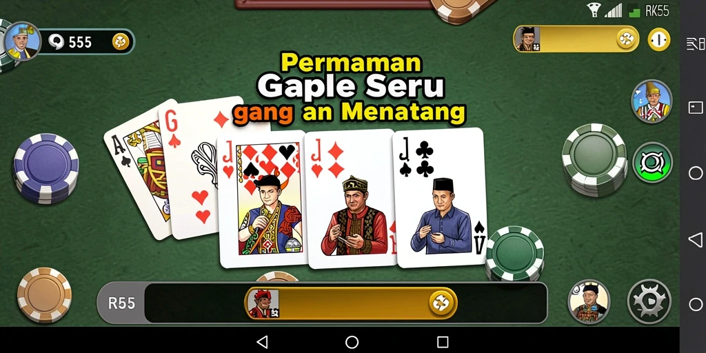 Screenshot gameplay RK55 menampilkan suasana seru bermain Gaple.