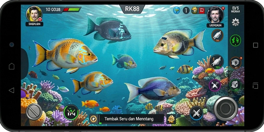 Tampilan gameplay RK88 saat menangkap ikan di laut.