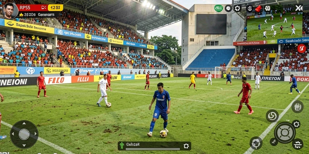 Tampilan gameplay seru di lapangan sepak bola RP55.